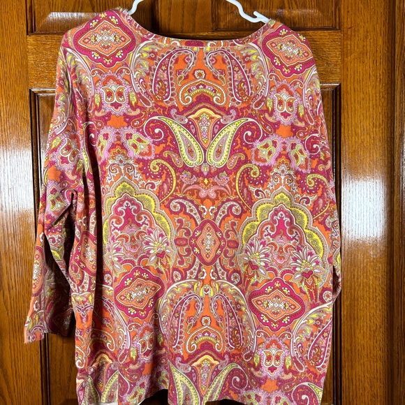 Talbots 3X Woman’s V Neck Button Front Sweater 3/4 Sleeve Paisley Print - Picture 3 of 4